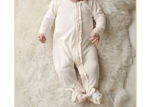 NEW LEMON LOVES LAYETTE newborns and baby girls' lulu romper in eggnog beige